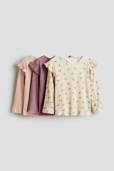 H&M 3-pack frill-trimmed jersey tops