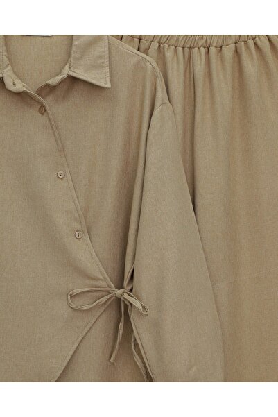 Modamorfo Cross Buttoned Side Tie Wool Effect Suit - Mink