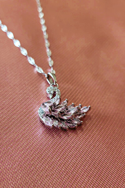 Cabra Takı Işıltılı Kuğu 316L Paslanmaz Silver Çelik Kolye - Premium Hediyeli...