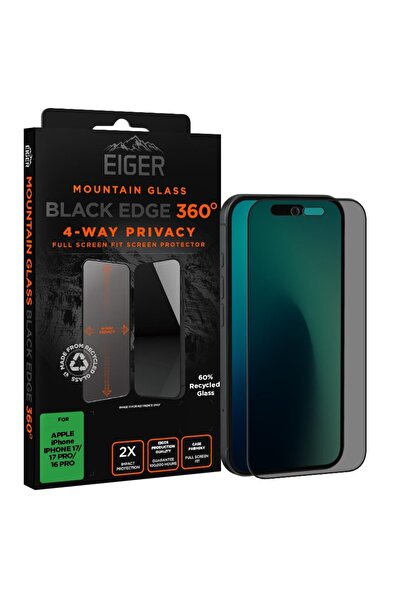 EIGER Folie Sticla Privacy Mountain Edge 360 GRS iPhone 17 / iPhone 17 Pro / 16 Pro Black