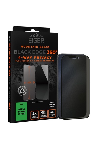 EIGER Folie Sticla Privacy Mountain Black Edge 360 GRS iPhone 16 Pro