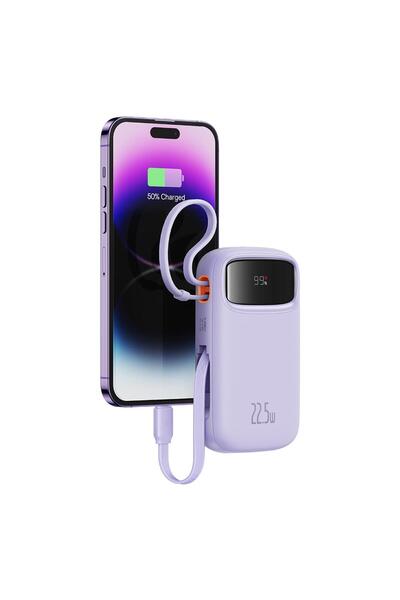 Baseus Acumulator extern QPow Pro+ 10000mAh, 22.5W, Lightning, 2xType-C, USB, cablu USB-C 30 cm, Mov