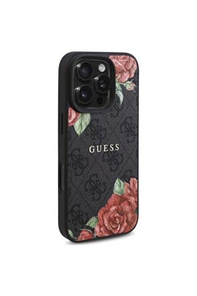 Guess Husa PU Leather 4G Roses MagSafe iPhone 16 Pro Max Negru