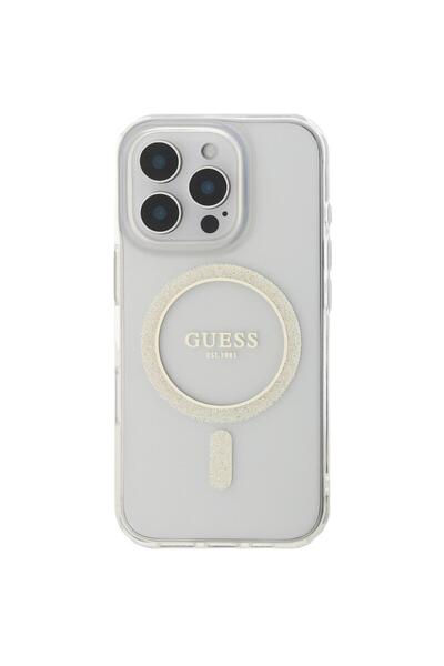 Guess Husa Glitter Ring MagSafe iPhone 16 Pro Transparent
