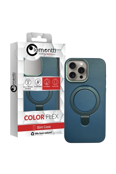 lemontti Husa Piele MagSafe cu inel stand iPhone 15 Pro Max Verde