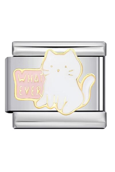 Sirena Accessories Kedili “Whatever” Yazılı Paslanmaz Çelik Gümüş Görünümlü C...