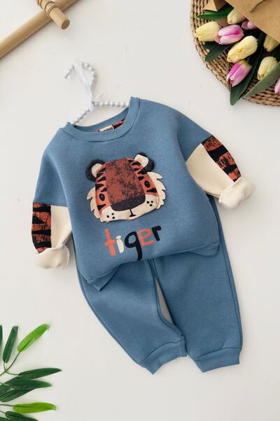 Minigimin Cicileri بدلة شتوية للأطفال الذكور من Miniğimin Cicileri Tiger - نيلي