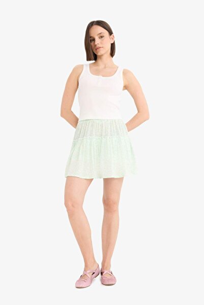 DeFacto Floral Pattern Regular Waist Crinkle Viscose Mini Skirt D7080Ax25Sm