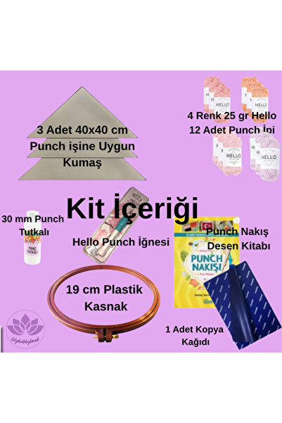 LİLYHOBBYLAND Punch Embroidery Starter Kit 4 Colors Full Set with 12 Threads, Fabric, Hoop and Needles