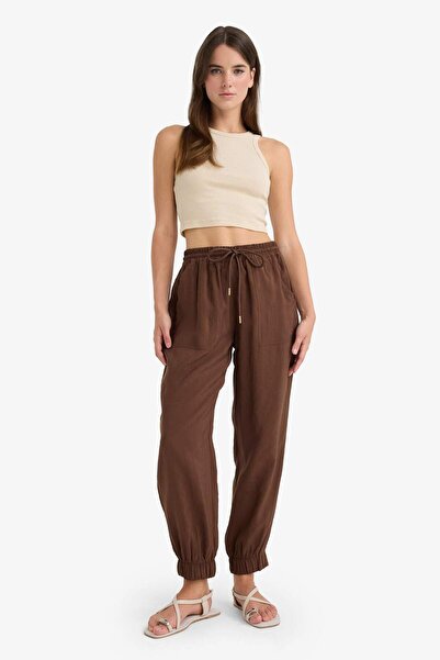 DeFacto Paperbag Pocket Detailed Straight Leg Long Length Modal Pants F9109Ax25Sm