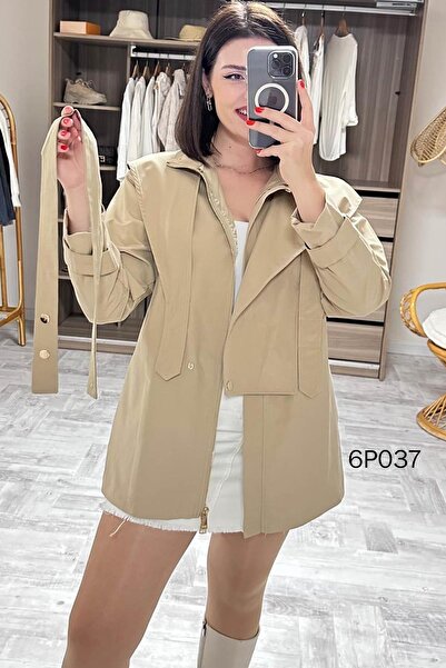 İnce Topuk Prive Seri Çıtçıt Kemerli Kısa Trençkot 6P037