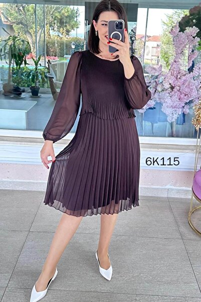 İnce Topuk Multi Chiffon Pleated Dress 6K115