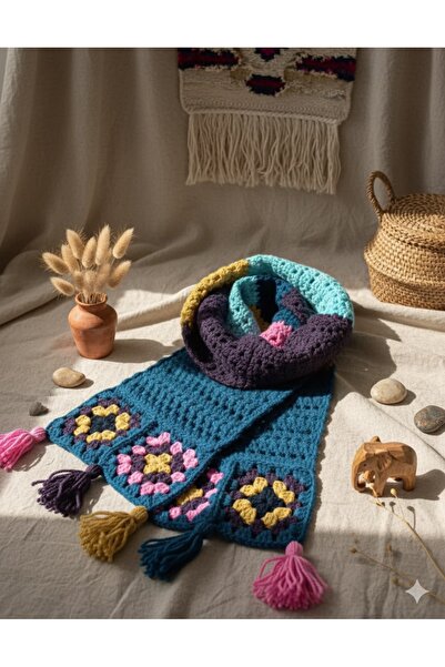 Bilge Bohem el örgüsü Atkı