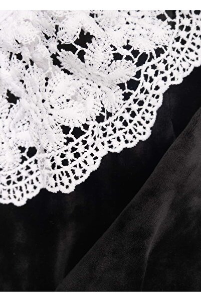 Ozmoz By Mukadder Özden Lace Collar Soft Black Velvet Little Girl Dress