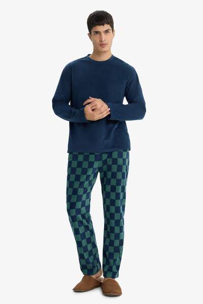 DeFacto Pijama Takımı Regular Fit Polar Uzun Kollu Üst Ekose Desenli Uzun Alt F4562AX25WN