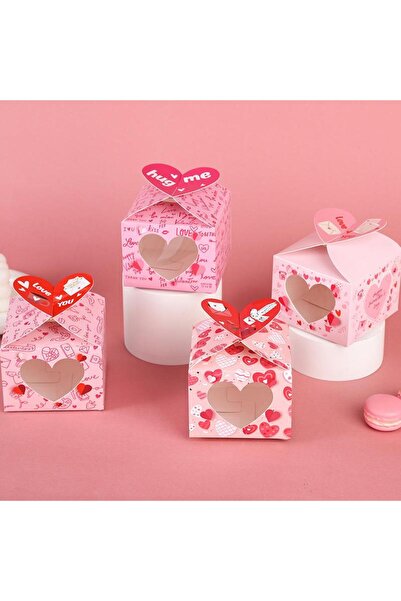 mutlu adım 12 Adet 10x10x7,5cm Kalp Desenli Karton Kutu