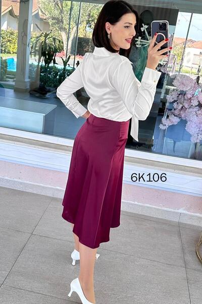 İnce Topuk Slit Satin Skirt 6K106