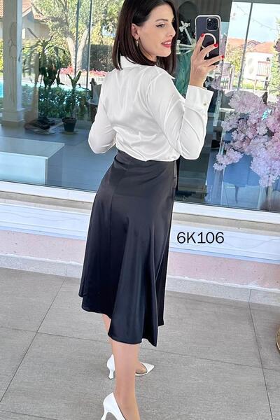 İnce Topuk Slit Satin Skirt 6K106