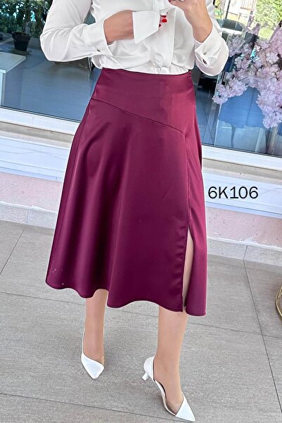 İnce Topuk Slit Satin Skirt 6K106