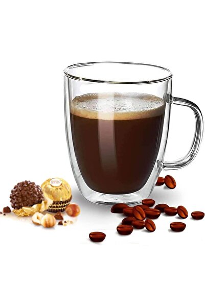 MARKQ كوب قهوة زجاجي بمقبض سعة 350 مل، كوب مزدوج الجدار للاتيه والكابتشينو والإسبريسو والشاي والحليب (قطعة واحدة)