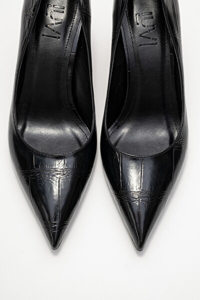 LuviShoes Puera Black Print Pointed Toe Women's Wedge Heeled Shoes