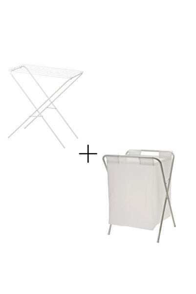 IKEA JALL Laundry Bag with Stand 50L and Drying Rack Set White Space Saving Laundry Organizer