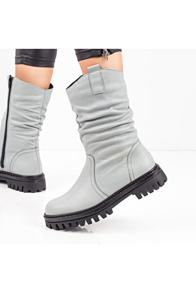 Modlet.ro Women's grey leather boots with zipper MOD06580