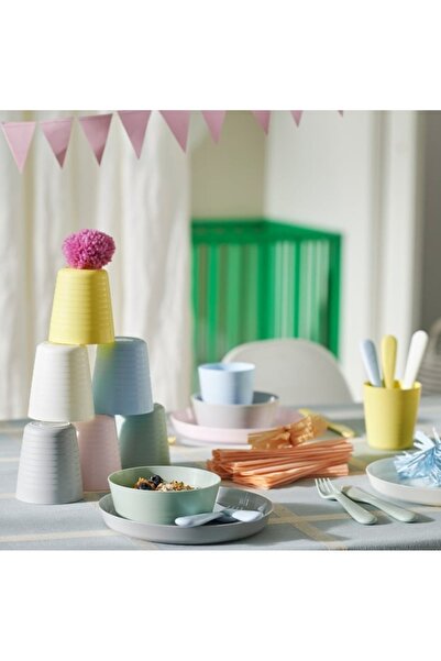 IKEA KALAS Mug and Bowl Set Mixed Colours Durable Plastic Dinnerware for Kids and Everyday. set 12
