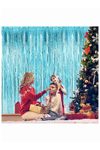 MARKQ Light Blue Foil Fringe Curtain 1x2m Metallic Tinsel Party Backdrop for Birthday Wedding Baby