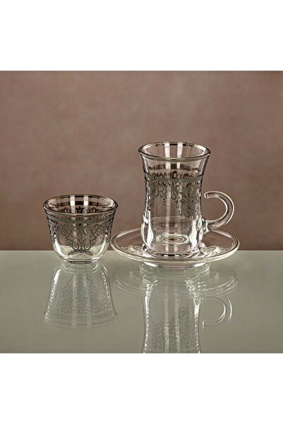 Generic Almarjan Tea Set Clear & Silver 18 pieces (18 PCS SET-YCS-SIL)
