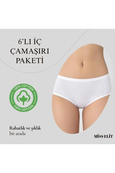 Miss Elit %100 Pamuk Fitilli Bato Slip Beyaz Külot 6'lı Paket