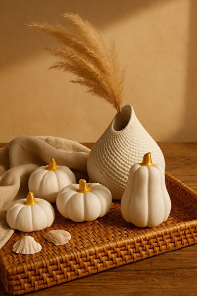 AKANART Studio dekoratif 5 li balkabagı su damlası hasır vazo seti