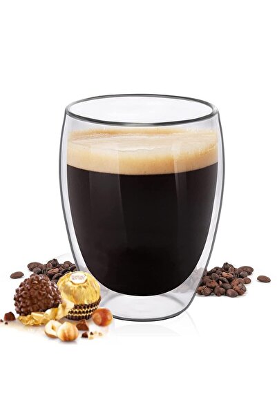 MARKQ كوب قهوة زجاجي سعة 350 مل، كوب مزدوج الجدار للاتيه والكابتشينو والإسبريسو والحليب والشاي والمشروبات الساخنة (قطعة واحدة)