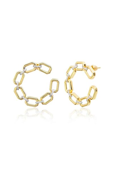 neslyaccessories 14K Gold Zincir Form Zirkon Taşlı Halka Küpe