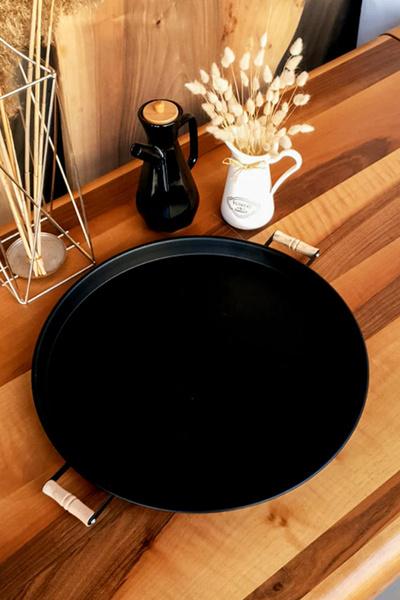 Tezyinat Wood Metal Tray with Wooden Handles Tea Tray Coffee Tray Presentation Tray