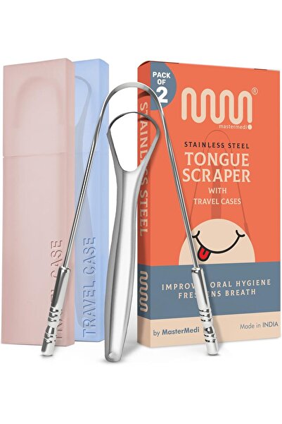 mastermedi مكشطة اللسان مع حافظات متعددة الألوان - عبوة من قطعتين
