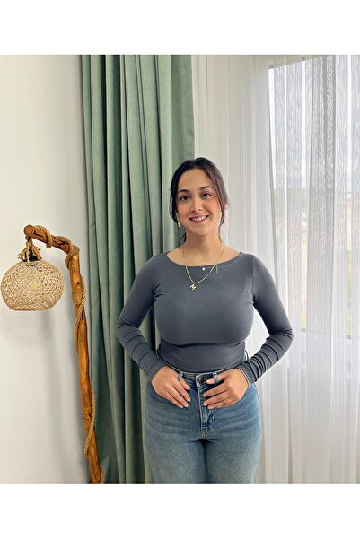 VAZIRADK بلوزة أساسية بأكمام طويلة وياقة قارب