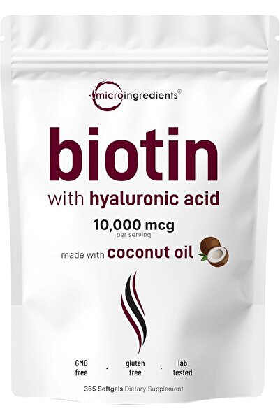 Micro ingredients بيوتين ١٠٠٠٠ ميكروغرام مع حمض الهيالورونيك ٢٥ ملغ | ٣٦٥ كبس...