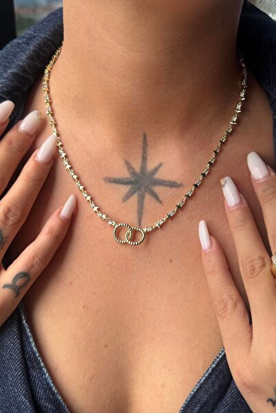 TAKIŞTIR Gold Color Star Figured Stone Detailed Necklace