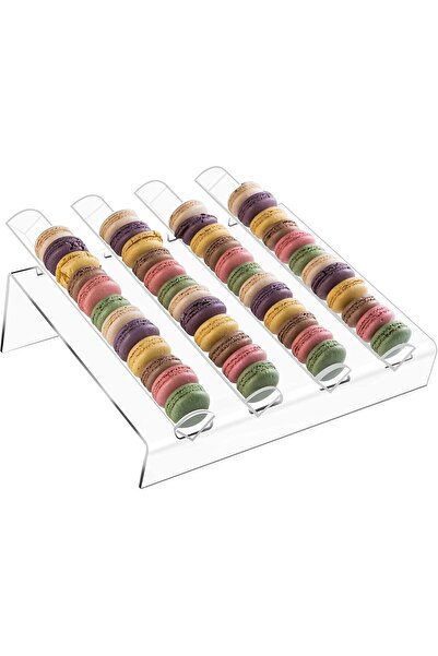 Slasa صينية عرض ماكارون أكريليك - حامل حلوى شفاف بأربع فتحات للبسكويت والماكرون والمخبوزات