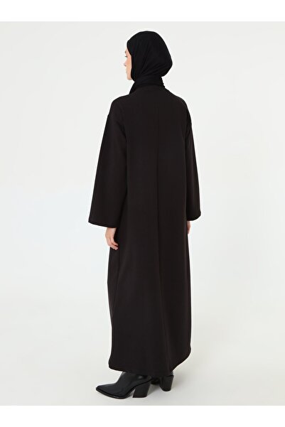 Benin Wide Sleeve Soft Buttoned Hijab Dress - Black -