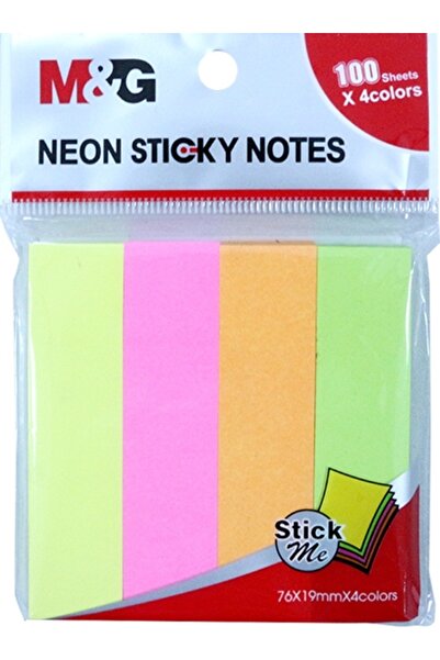 M&G Sticky notes, 76 x 19mm, 4 neon colors, 100 sheets/color, 400 sheets/set