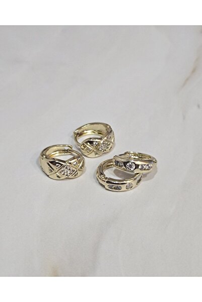 XUPING JEWELRY 2’li Kararmayan Çelik Halka Küpe Seti – Altın Renk, Taş Detaylı