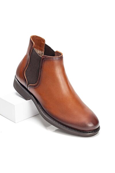 BMoD Ghete bărbătești din piele maro cu inserții elastice MOD07551