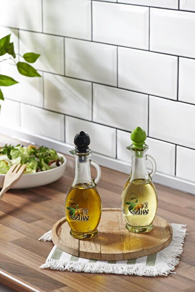 Renga Kibele Patterned 250 ml Glass Oil Bottle with Black Lid 152043