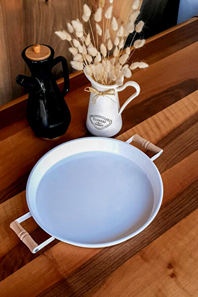 Tezyinat Wood Metal Tray with Wooden Handles Tea Tray Coffee Tray Presentation Tray