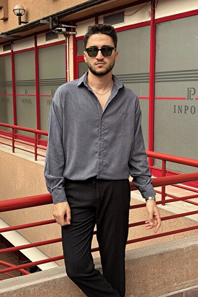 inpool Men'S, Embroidered Detail, Regular-Fit, Winter-Spring, Slim Corduroy Shirt G16