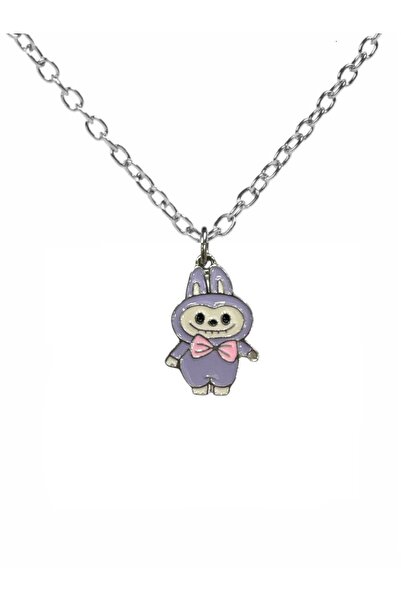 Yuchicly Purple Labubu Pink Bow Cute Unisex Necklace – Sweet, Colorful, and F...