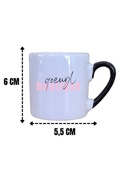 qoeuyl boutique Autumn Themed Coffees No:5 Printed Gift Black Handle Single Porcelain Turkish Coffee Cup