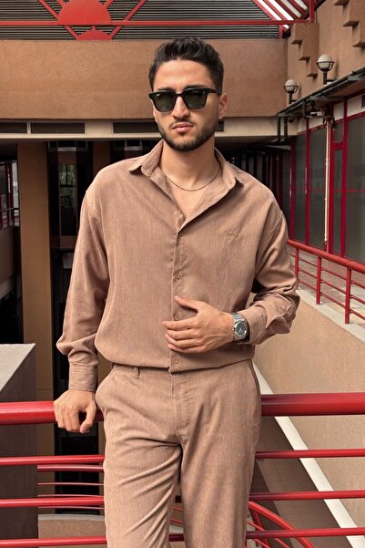 inpool Ανδρικό, με λεπτομέρεια κεντήματος, κανονική εφαρμογή, χειμερινό-ανοιξιάτικο, λεπτό πουκάμισο βελούδο κοτλέ G16